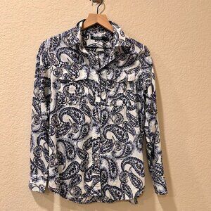 Lauren Ralph Lauren Paisley Print Sateen Cotton Button-Down Shirt Size M/L